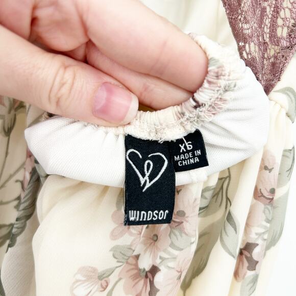 Windsor Womens Cottagecore Resortwear Floral Romance Chiffon Maxi Dress XS Ivory - Picture 6 of 7